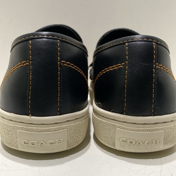 COACH “Tea Rose” Women’s Black Leather Floral Appliquéd Slip-on Sneakers (Sz:6B) - Picture 7 of 12